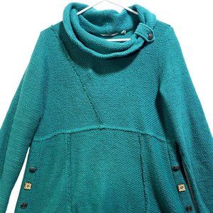 Soft Surroundings Cowl Neck Sweater Turquoise Pullover Button Trim Womens Size M
